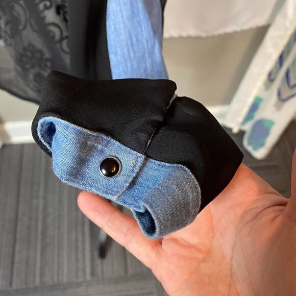 Olsenboye chambray and black sheer snap up long sleeve shirt lightweight - Picture 7 of 11